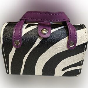 TRAVEL ZEBRA PRINT JEWELRY BOX CASE ROLL PORTABLE LUGGAGE ANIMAL WIPE CLEAN 5x4”